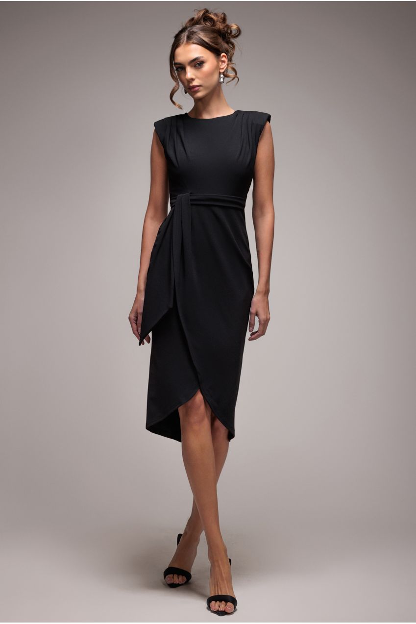 Sleeveless Asymmetric Wrap Midi Dress - Black DR4322