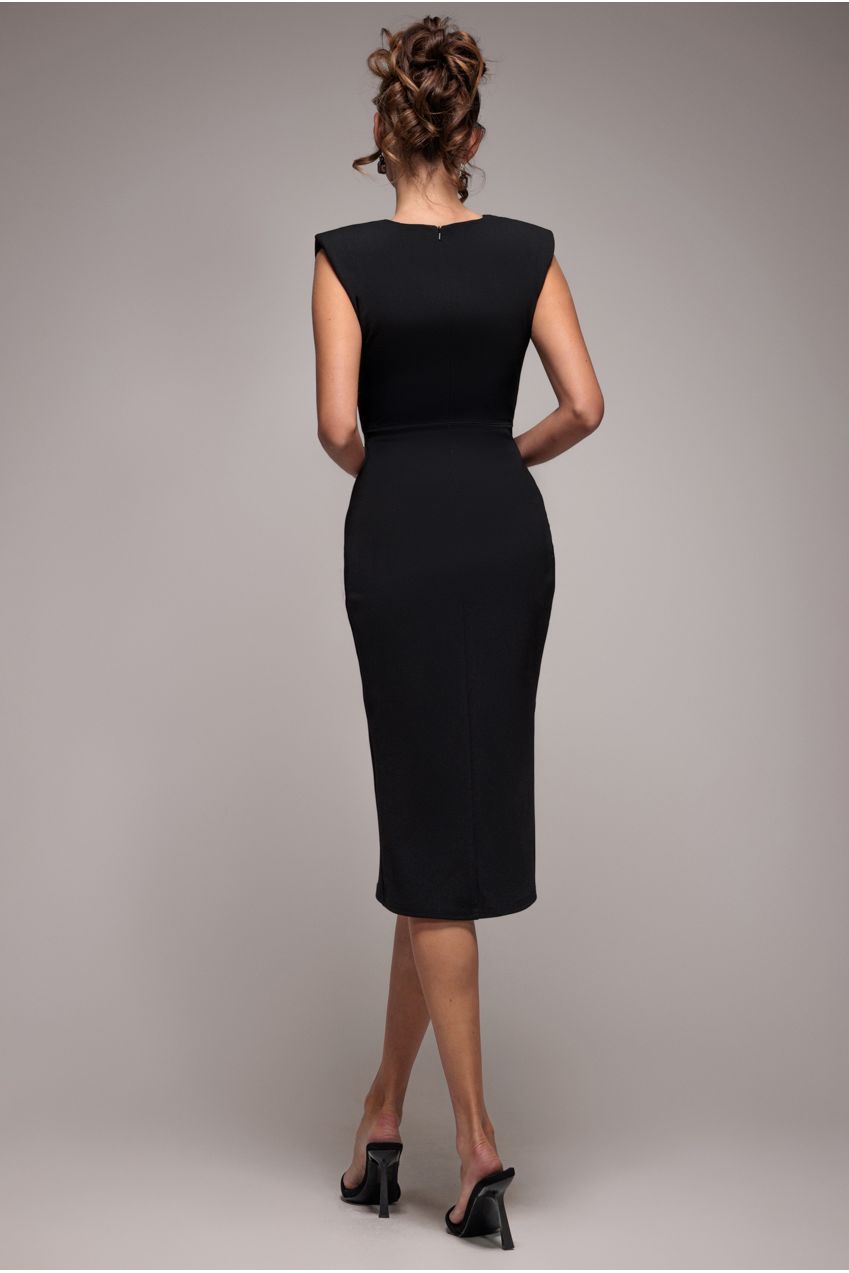 Sleeveless Asymmetric Wrap Midi Dress - Black DR4322