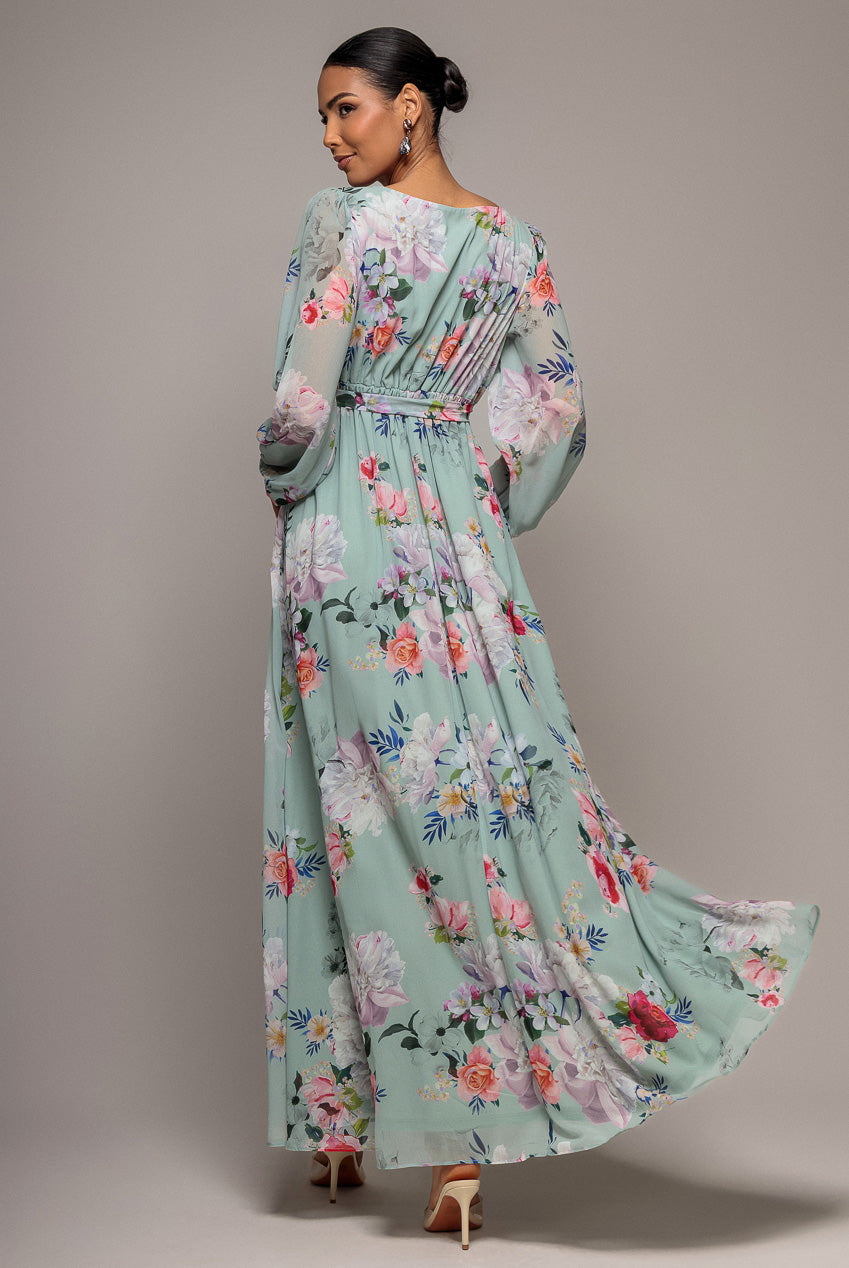 Wrap Front Slit Floral Maxi Dress - Sage Green DR4325