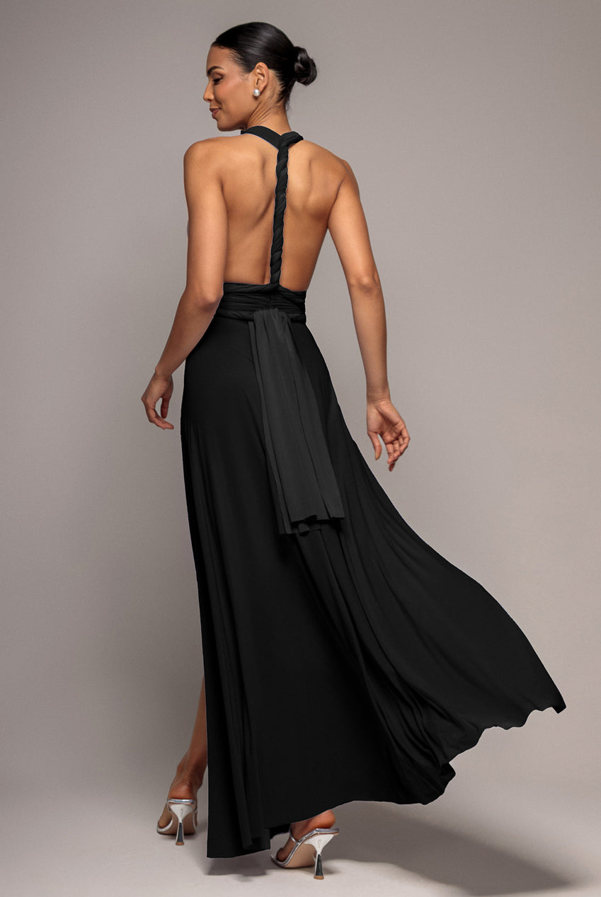 Multiway Tie Up Wrap Maxi Dress - Black DR4329