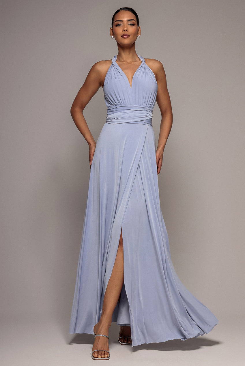 Multiway Tie Up Wrap Maxi Dress - Dusty Blue DR4329