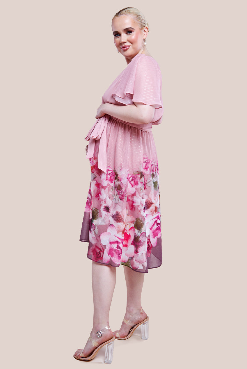 Maternity Chiffon Wrap Floral Skirt Midi Dress - Blush DR4331MAT