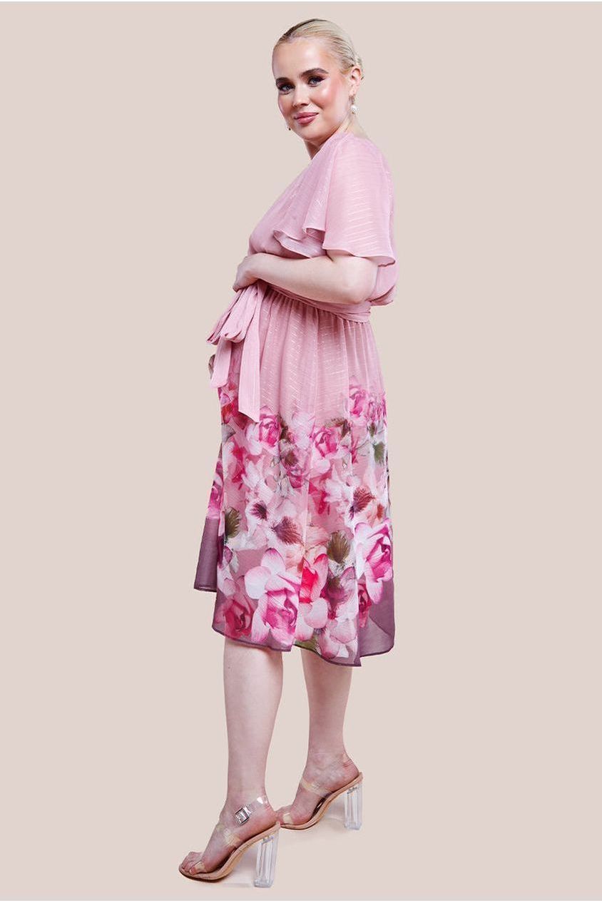Maternity Chiffon Lurex Floral Border Print Midi Dress - Blush DR4331MAT