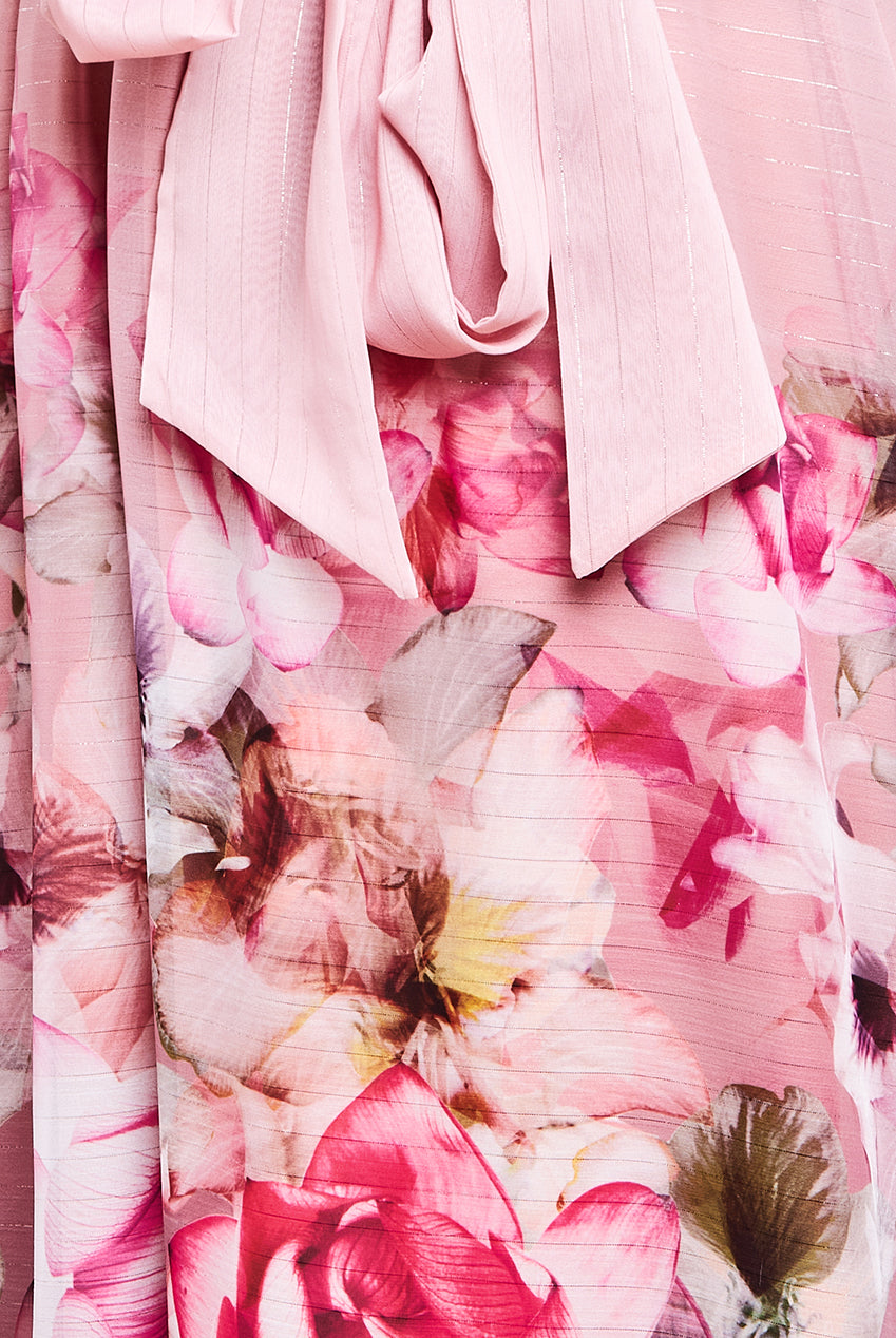 Chiffon Wrap Floral Skirt Midi Dress - Blush DR4331