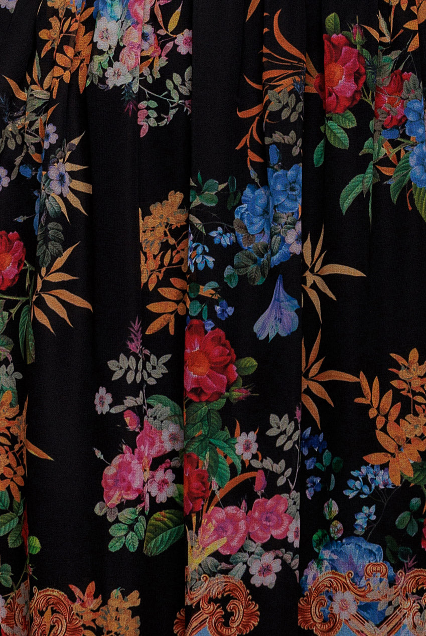 Chiffon Wrap Border Floral Print Midi Dress - Black DR4333