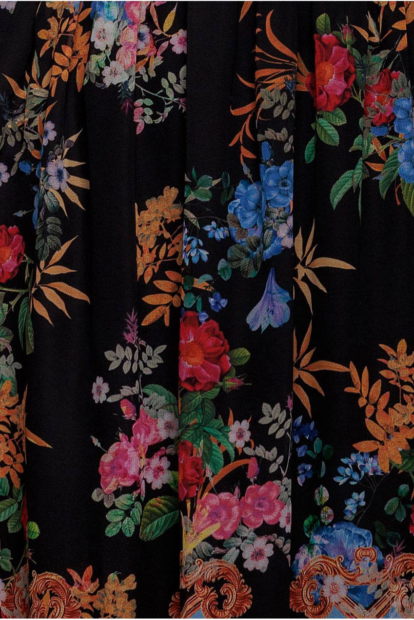 Chiffon Wrap Border Floral Print Midi Dress - Black DR4333