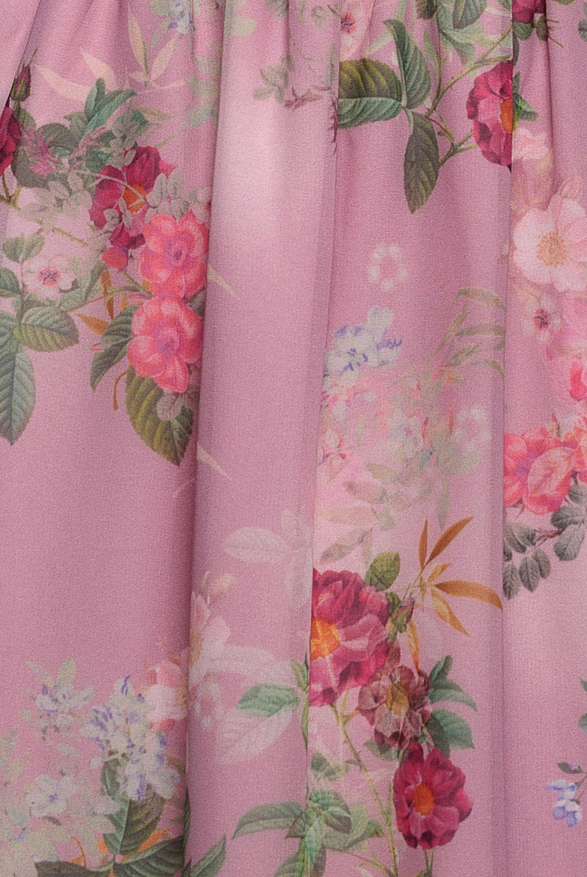 Chiffon Wrap Border Floral Print Midi Dress - Pink DR4333