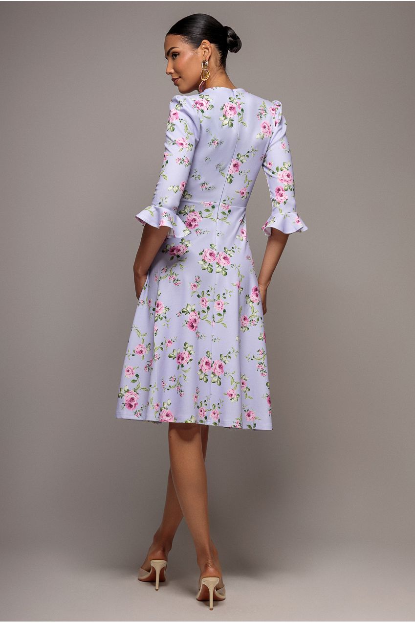 Floral Printed Flared Sleeve Midi - Lilac DR4345