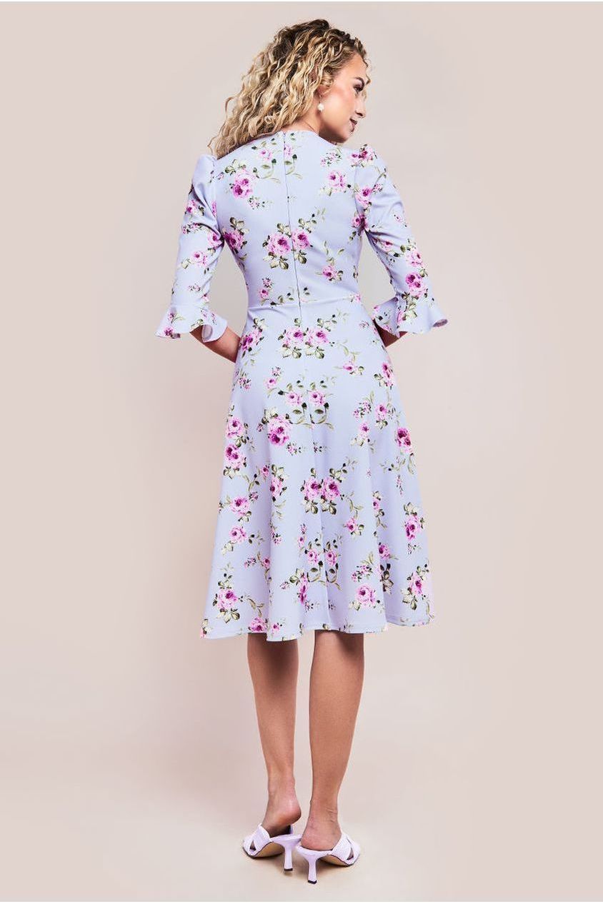 Floral Printed Flared Sleeve Midi - Lilac DR4345