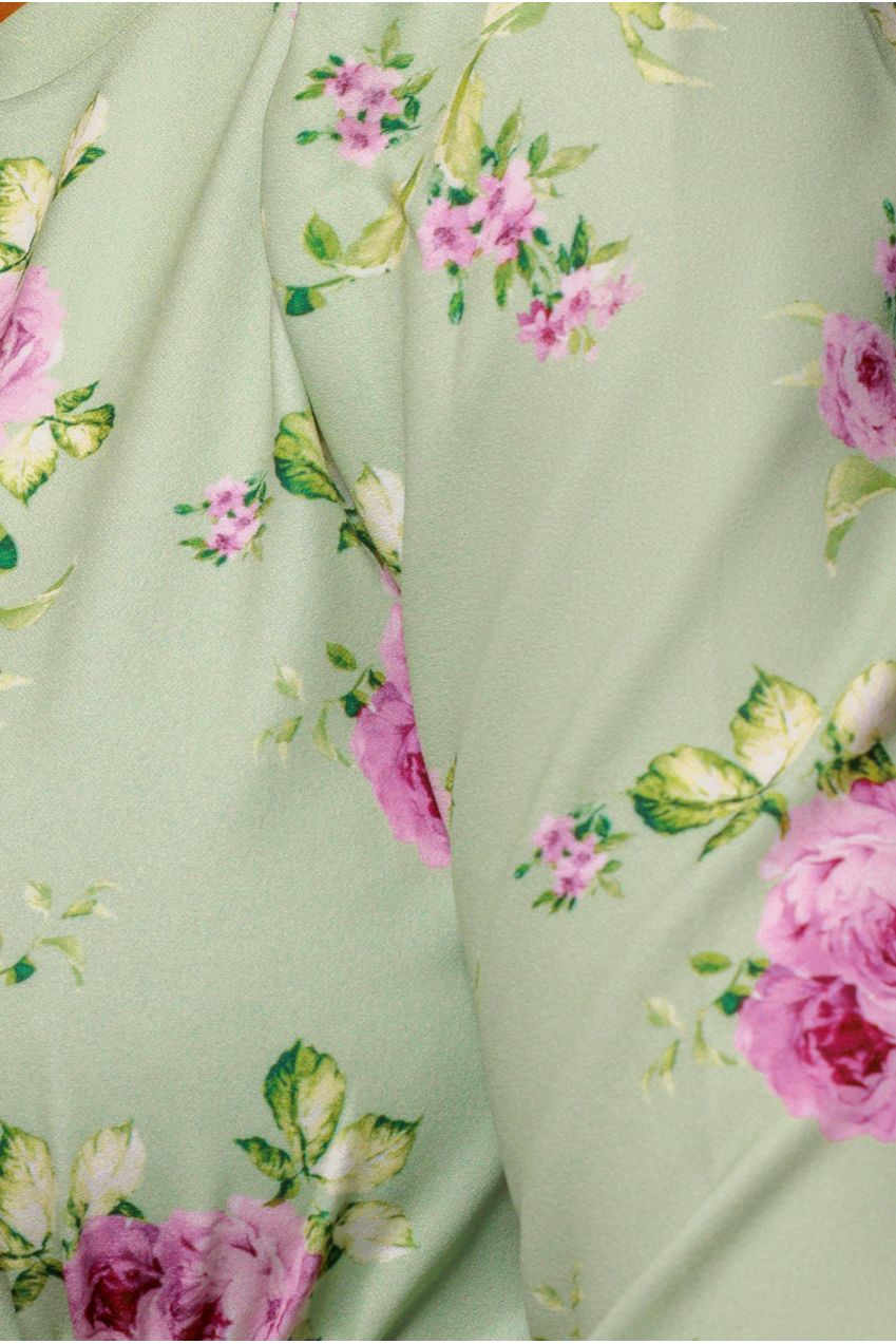 Floral Printed Flared Sleeve Midi - Sage Green DR4345