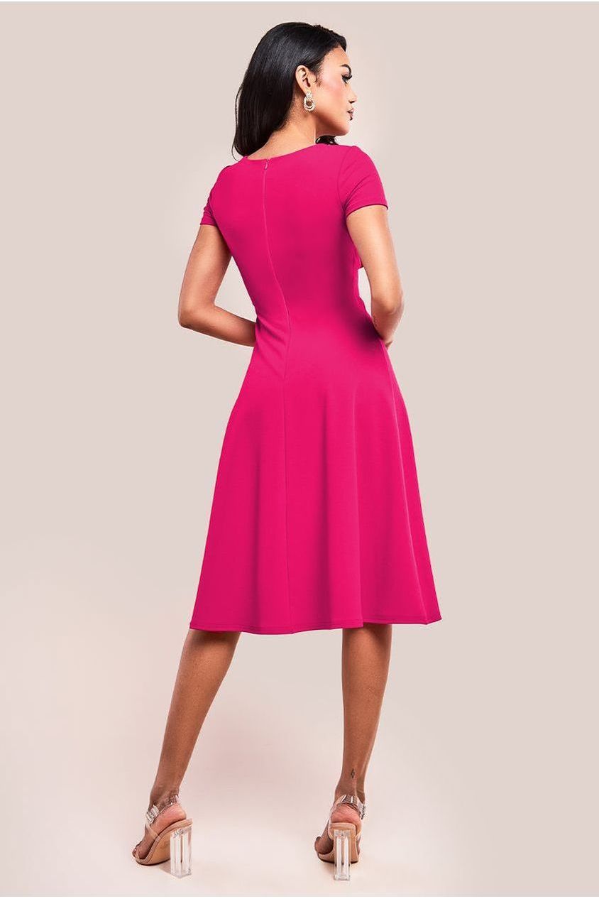 Scuba Crepe Twist Cutout Midi Dress - Hot Pink DR4351