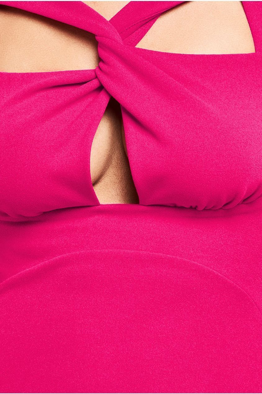 Scuba Crepe Twist Cutout Midi Dress - Hot Pink DR4351