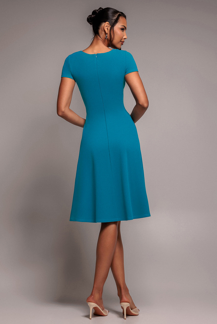 Scuba Crepe Twist Cutout Midi Dress - Teal Blue DR4351