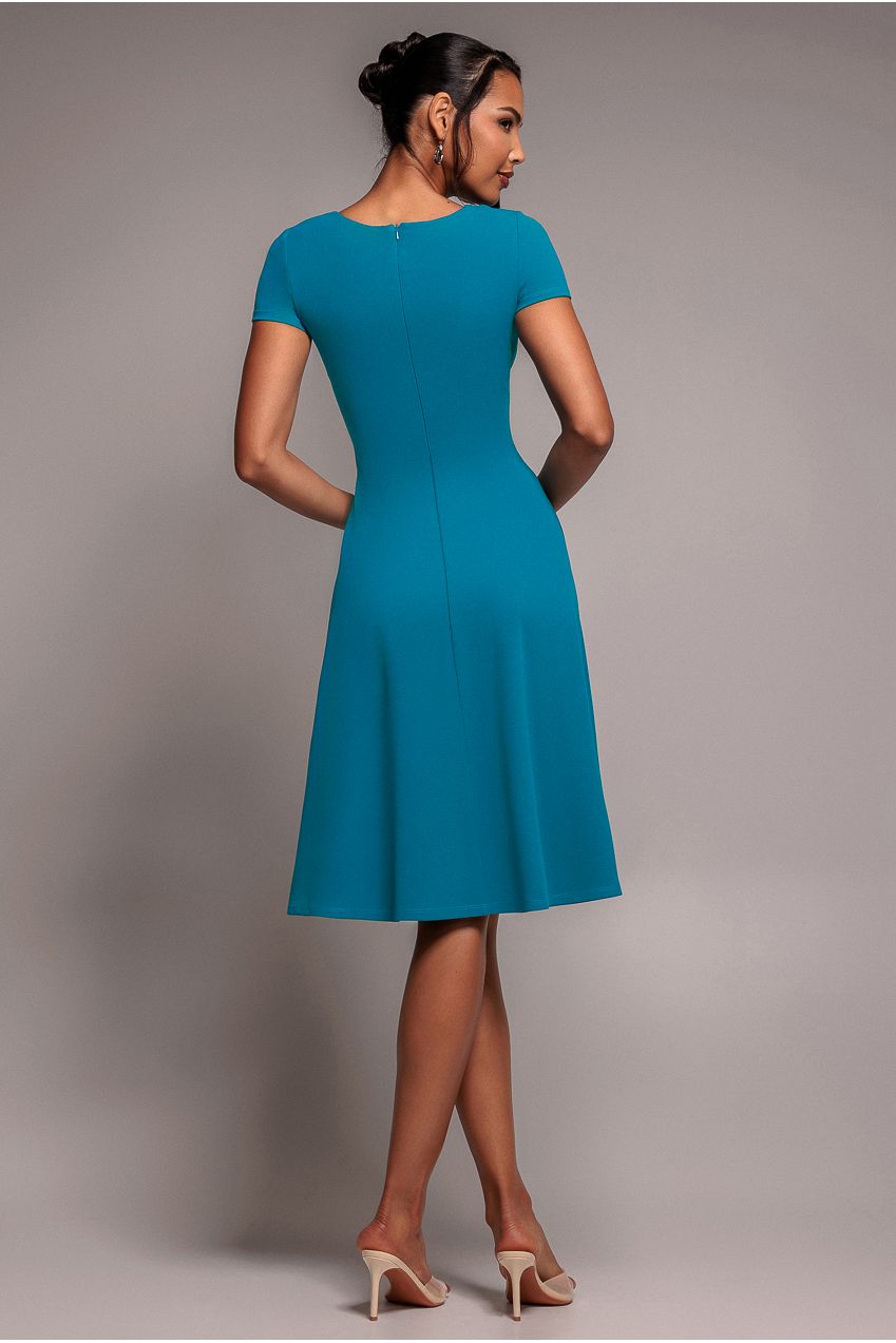 Scuba Crepe Twist Cutout Midi Dress - Teal Blue DR4351