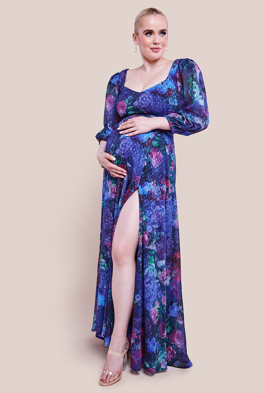 Maternity Printed Shirred Back Maxi Dress - Navy DR4353MAT