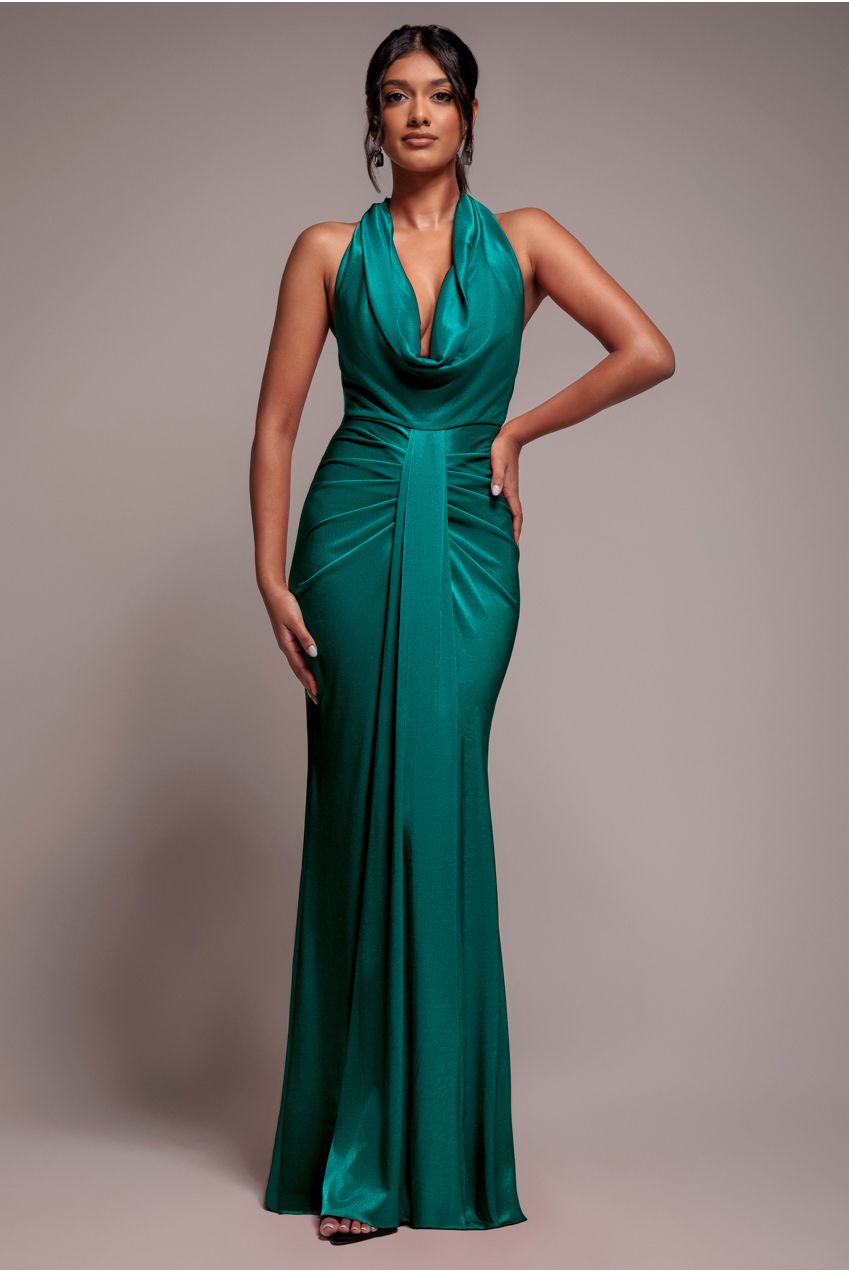 Open Back Cowl Neck Maxi Dress - Emerald Green DR4354