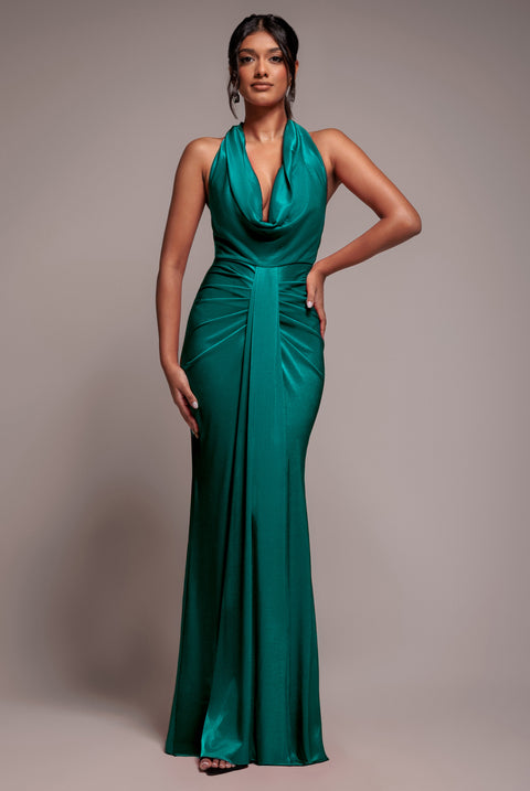 Open Back Cowl Neck Maxi Dress - Emerald Green by Goddiva
