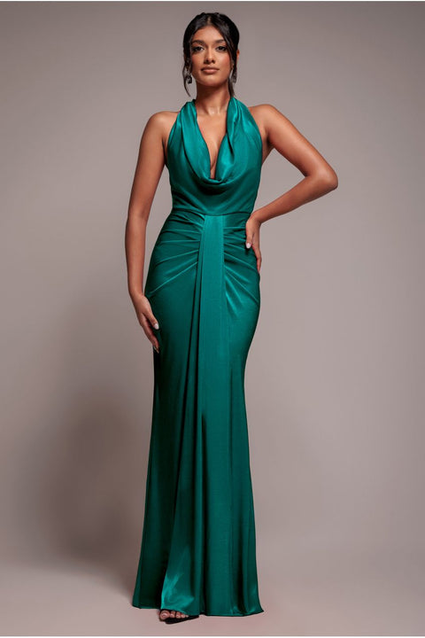 Open Back Cowl Neck Maxi Dress - Emerald Green by Goddiva