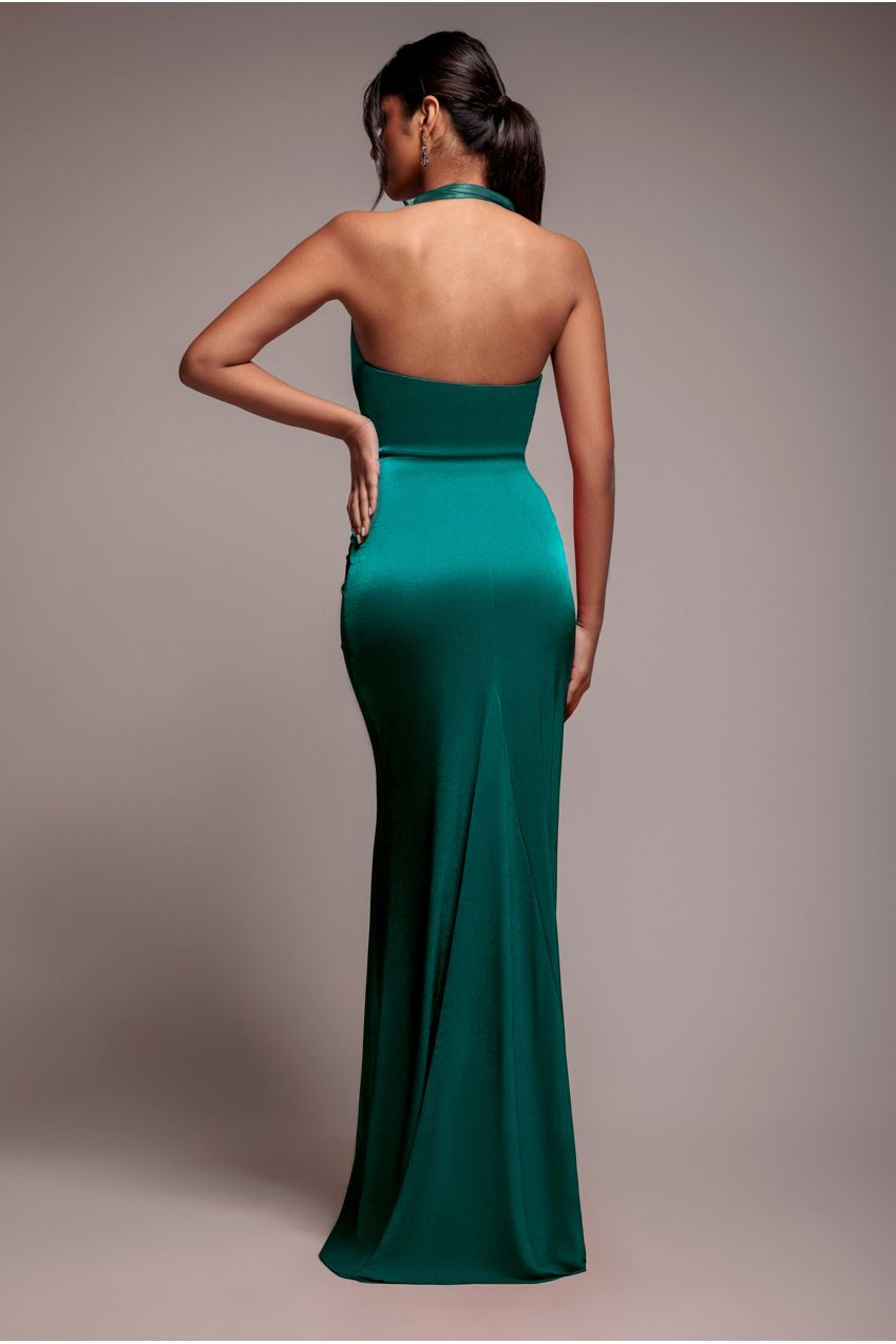 Open Back Cowl Neck Maxi Dress - Emerald Green DR4354