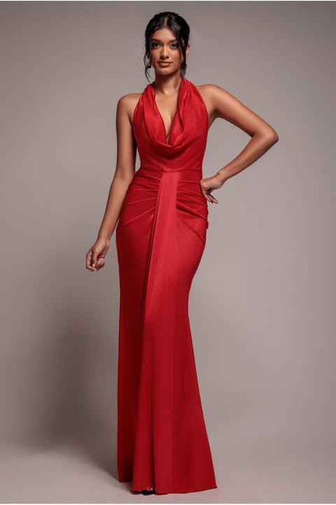 Open Back Cowl Neck Maxi Dress - Red by Goddiva