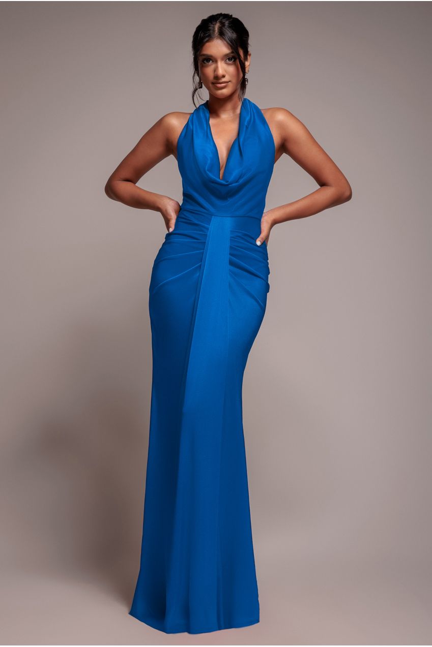 Open Back Cowl Neck Maxi Dress - Royal Blue DR4354