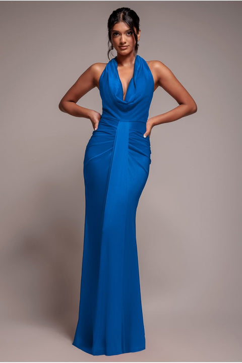 Open Back Cowl Neck Maxi Dress - Royal Blue by Goddiva
