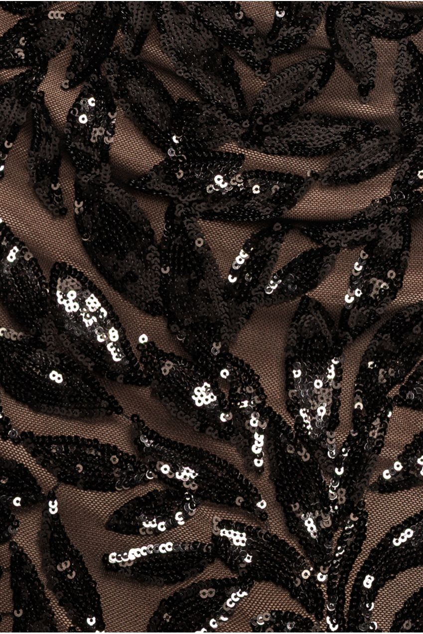 Sequin Leaf Long Sleeve Maxi Dress - Black DR4359