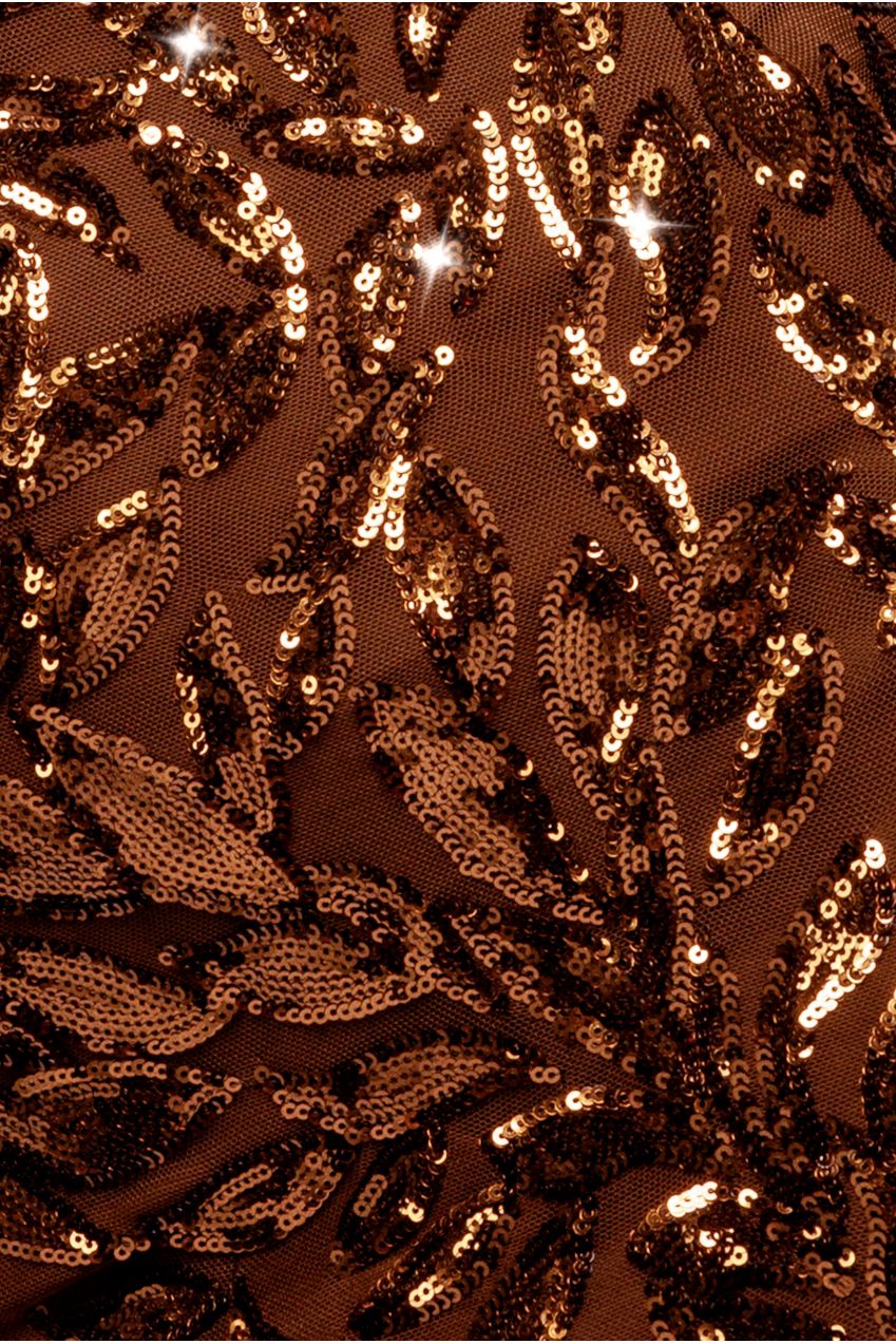 Sequin Leaf Long Sleeve Maxi Dress - Bronze DR4359