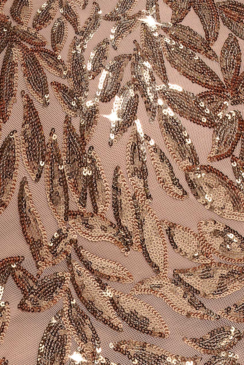 Sequin Leaf Long Sleeve Maxi Dress - Gold DR4359