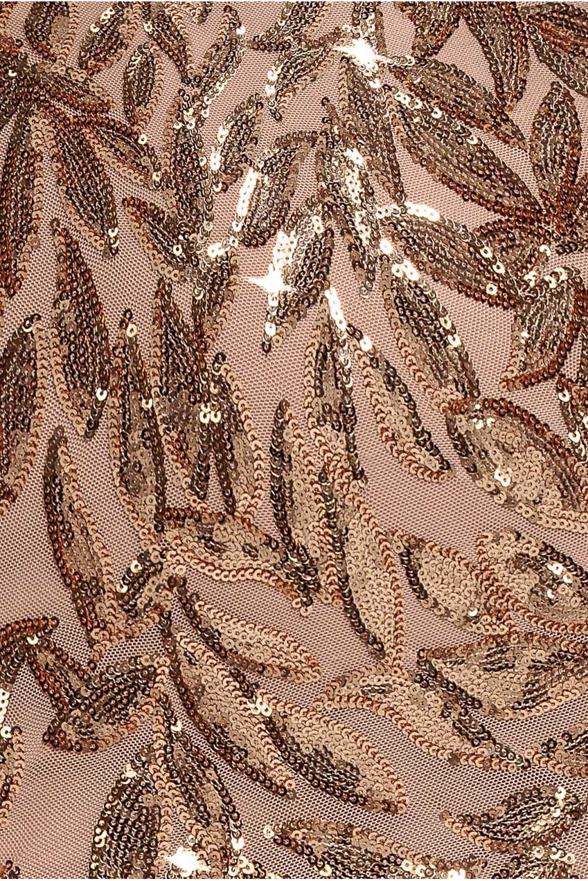 Sequin Leaf Long Sleeve Maxi Dress - Gold DR4359