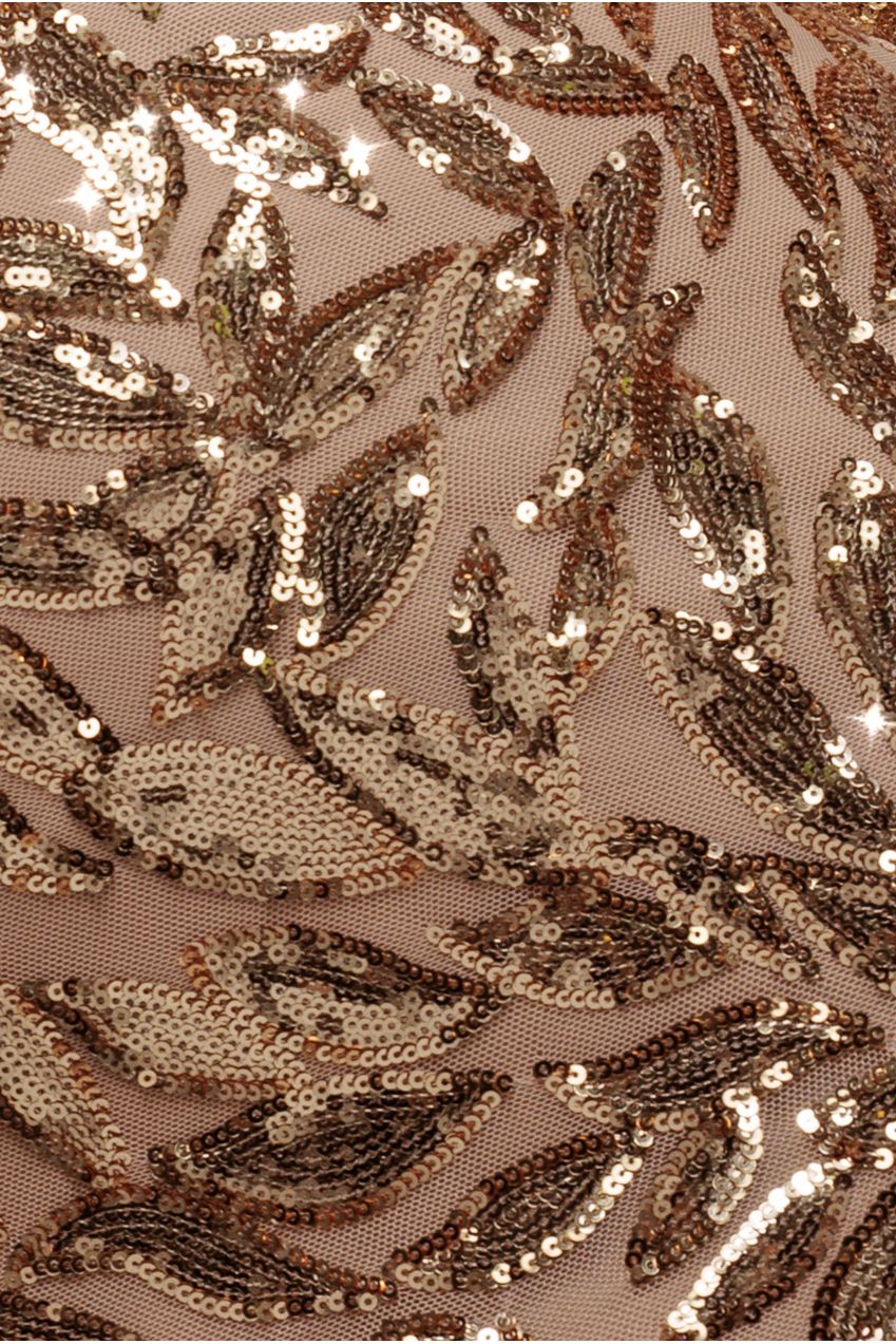 Sequin Leaf Long Sleeve Maxi Dress - Gold DR4359M