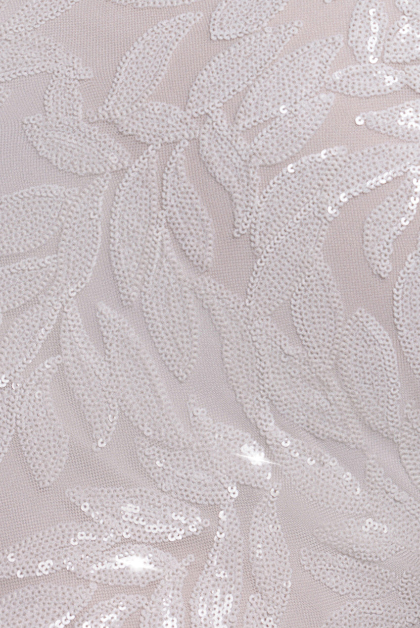 Sequin Leaf Long Sleeve Maxi Dress - White DR4359