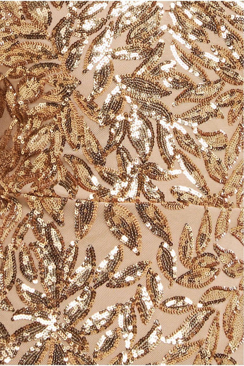 Sequin Leaf Long Sleeve Maxi Dress - Gold DR4359