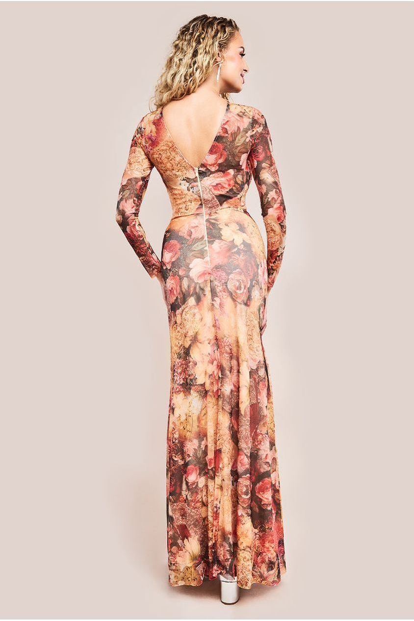 Printed Soft Mesh A-Line Maxi Dress - Orange DR4363