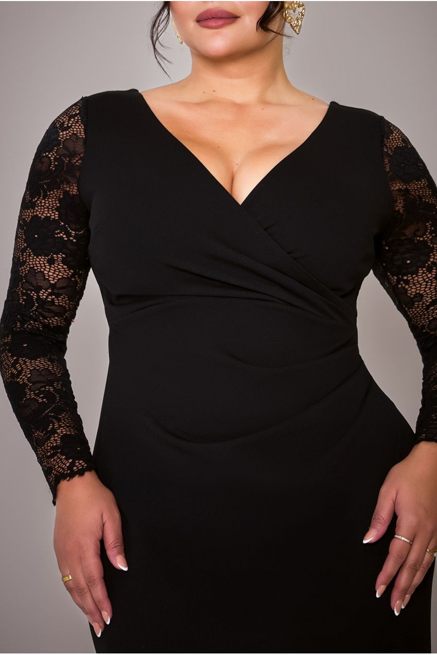 Scuba & Lace Wrap Maxi Dress - Black DR4366PLUS