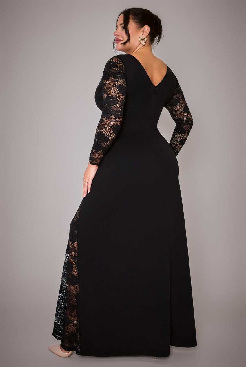 Scuba & Lace Wrap Maxi Dress - Black DR4366PLUS