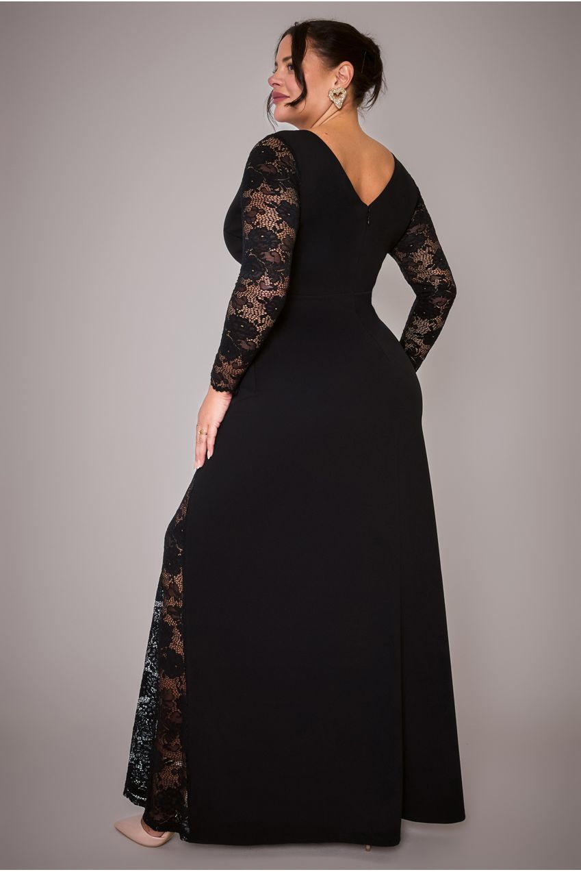 Scuba & Lace Wrap Maxi Dress - Black DR4366PLUS