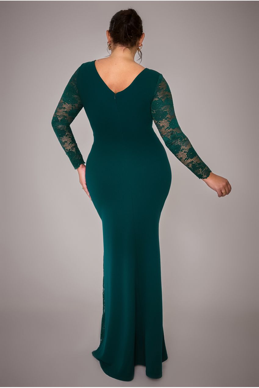Scuba & Lace Wrap Maxi Dress - Emerald DR4366PLUS