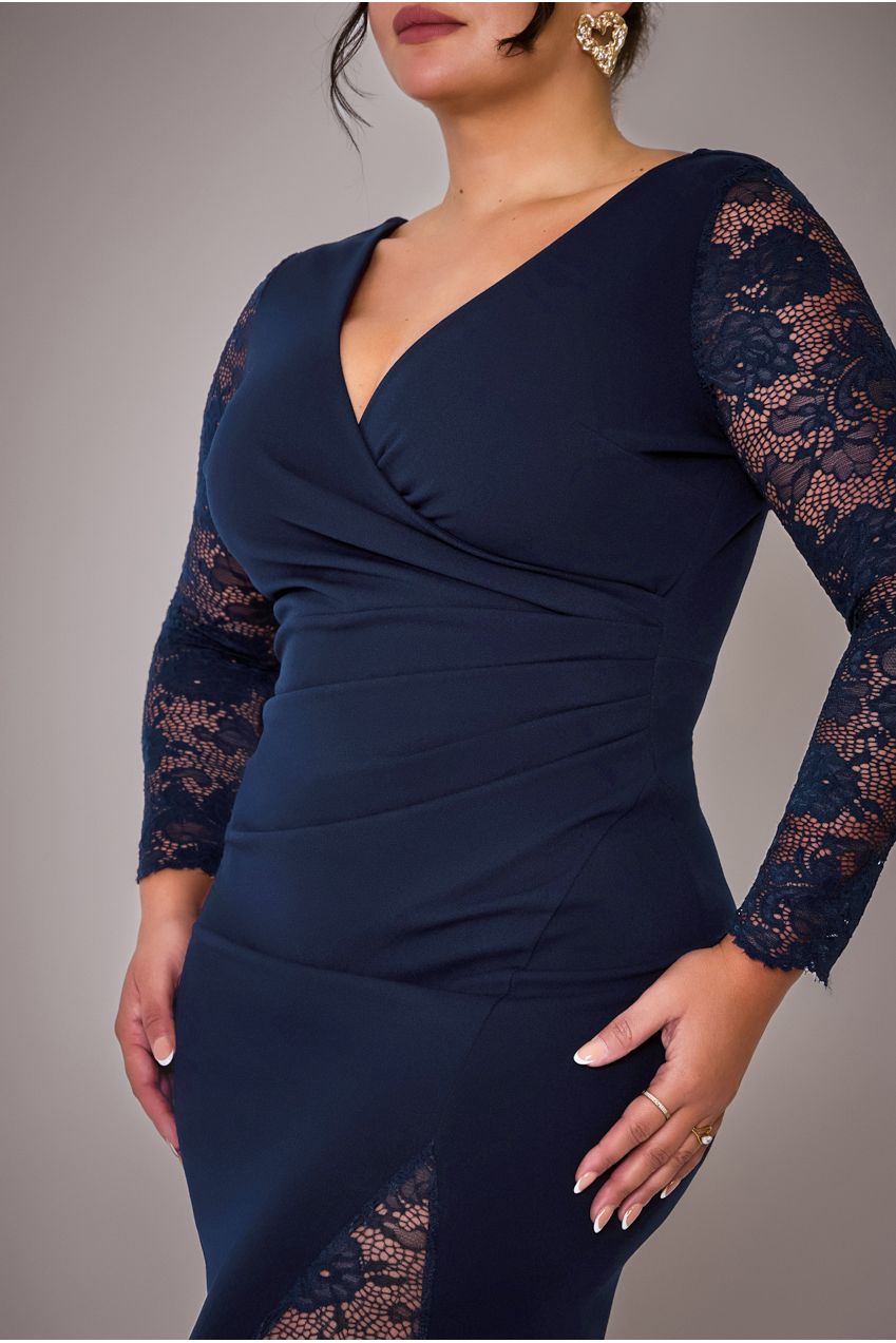 Scuba & Lace Wrap Maxi Dress - Navy Blue DR4366PLUS