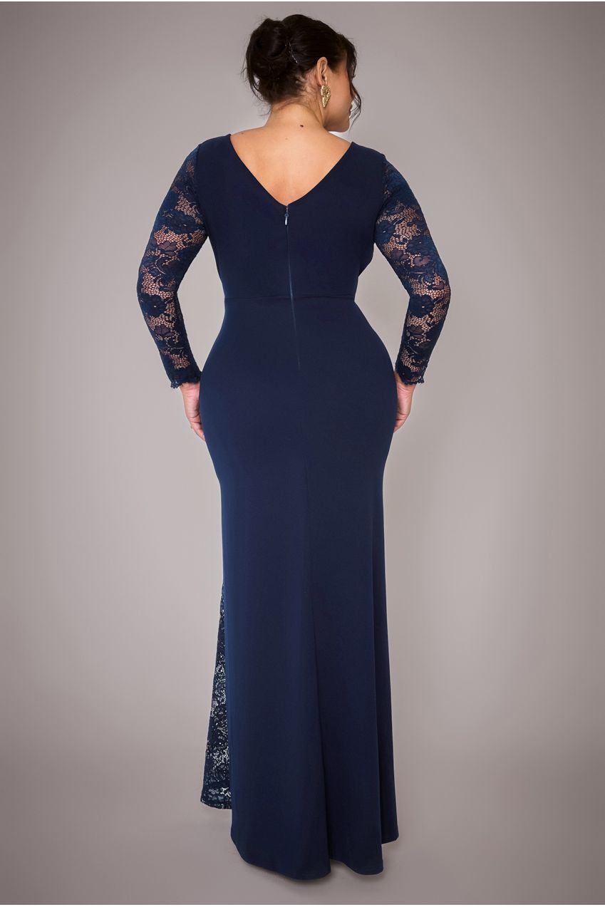 Scuba & Lace Wrap Maxi Dress - Navy Blue DR4366PLUS