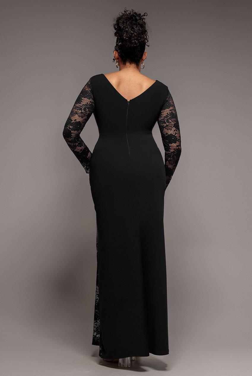 Scuba & Lace Wrap Maxi Dress - Black DR4366PLUS