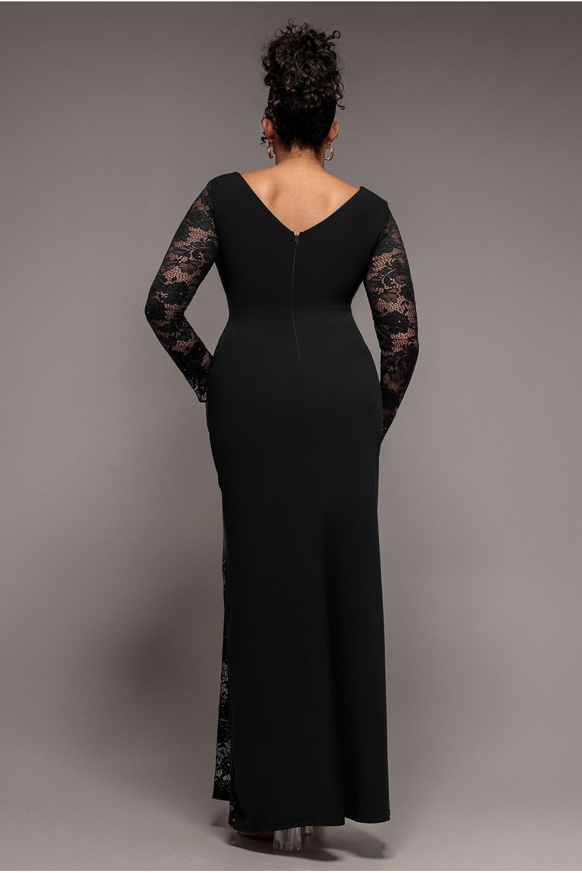 Scuba & Lace Wrap Maxi Dress - Black DR4366PLUS
