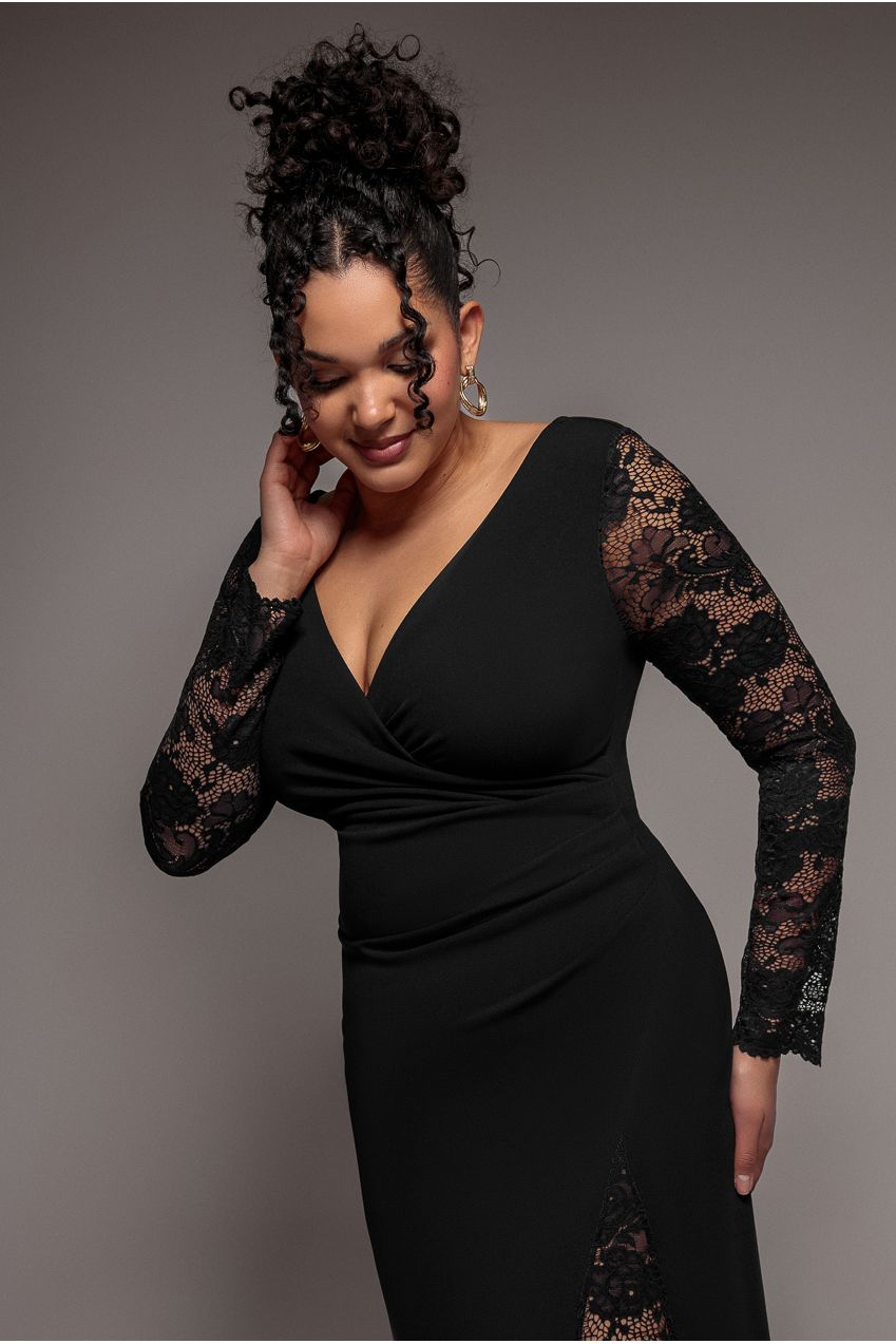 Scuba & Lace Wrap Maxi Dress - Black DR4366PLUS