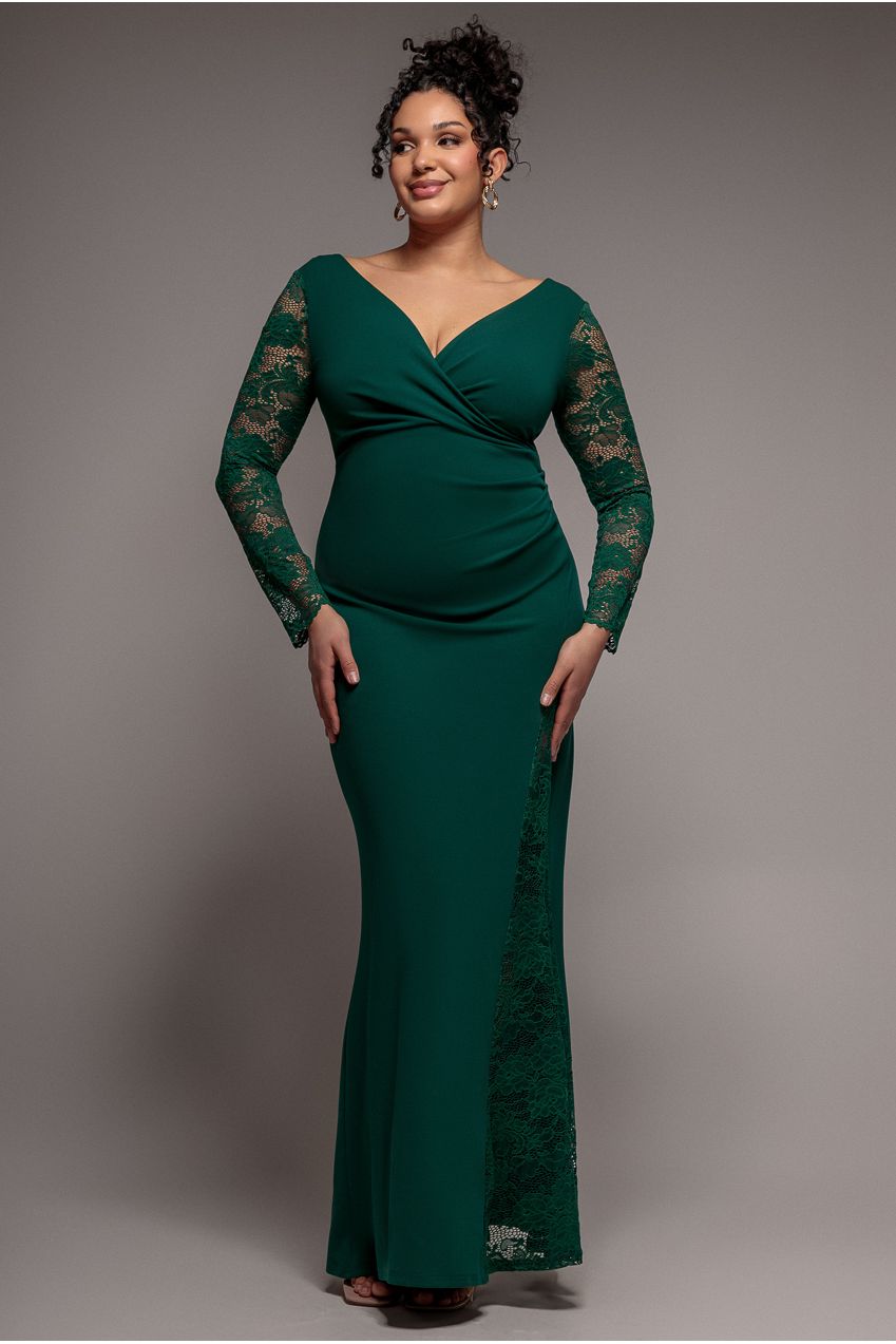 Scuba & Lace Wrap Maxi Dress - Emerald DR4366PLUS