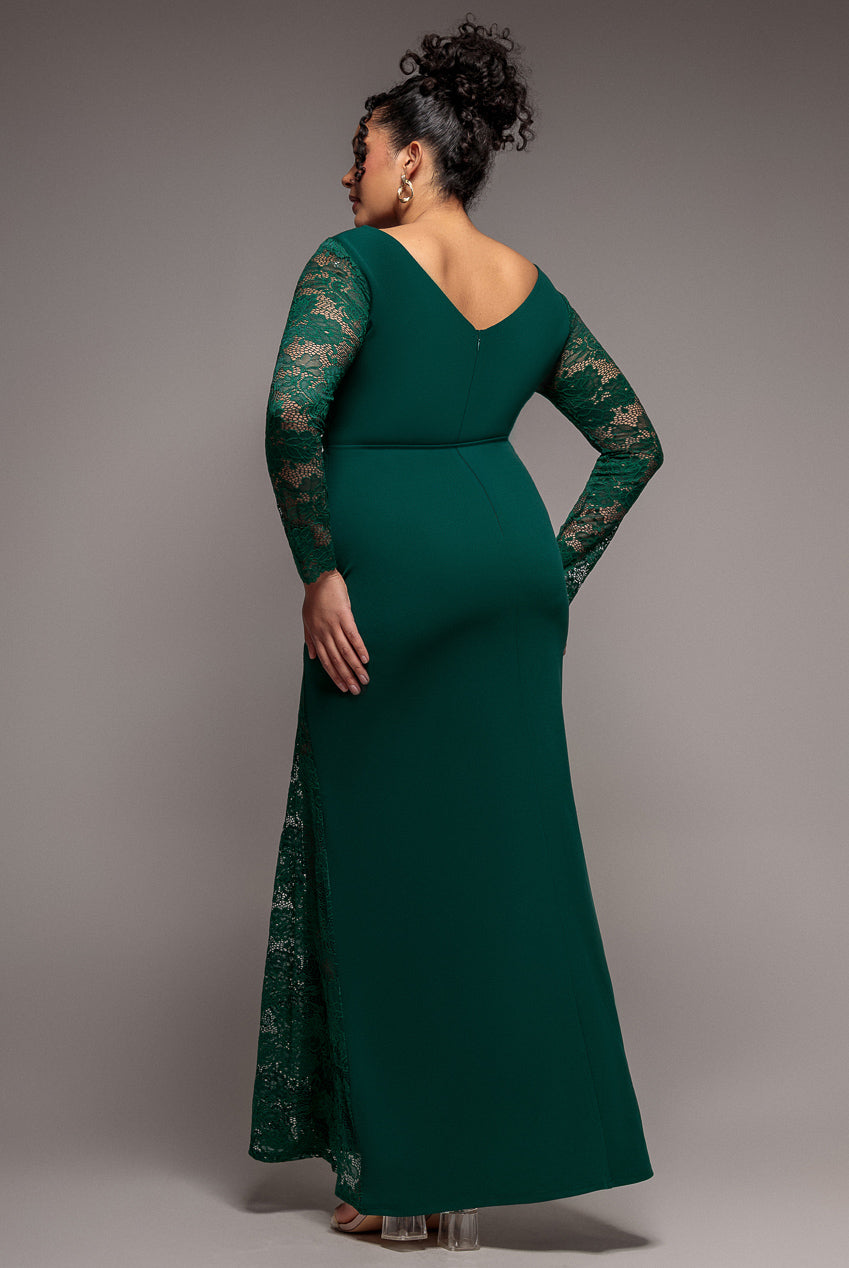 Scuba & Lace Wrap Maxi Dress - Emerald DR4366PLUS
