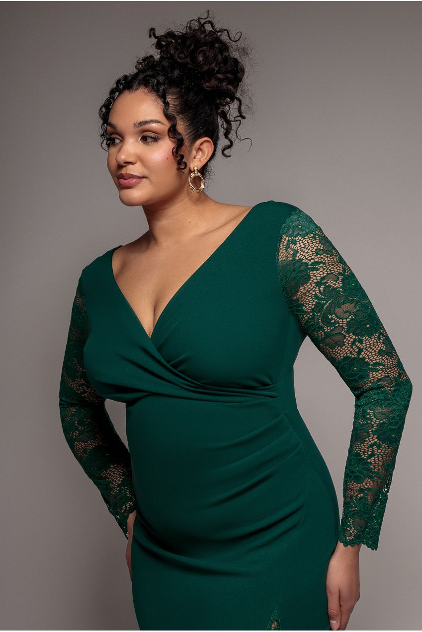 Scuba & Lace Wrap Maxi Dress - Emerald DR4366PLUS