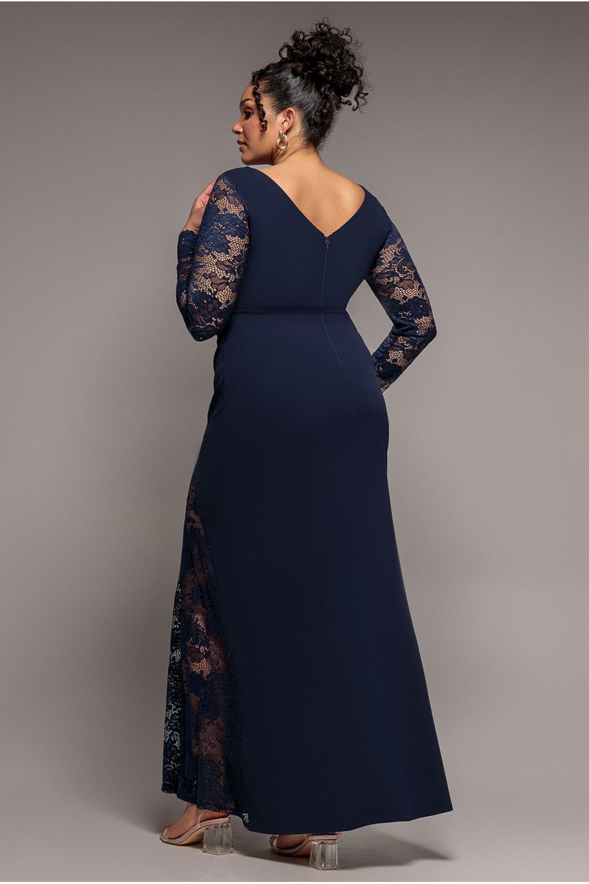 Scuba & Lace Wrap Maxi Dress - Navy Blue DR4366PLUS