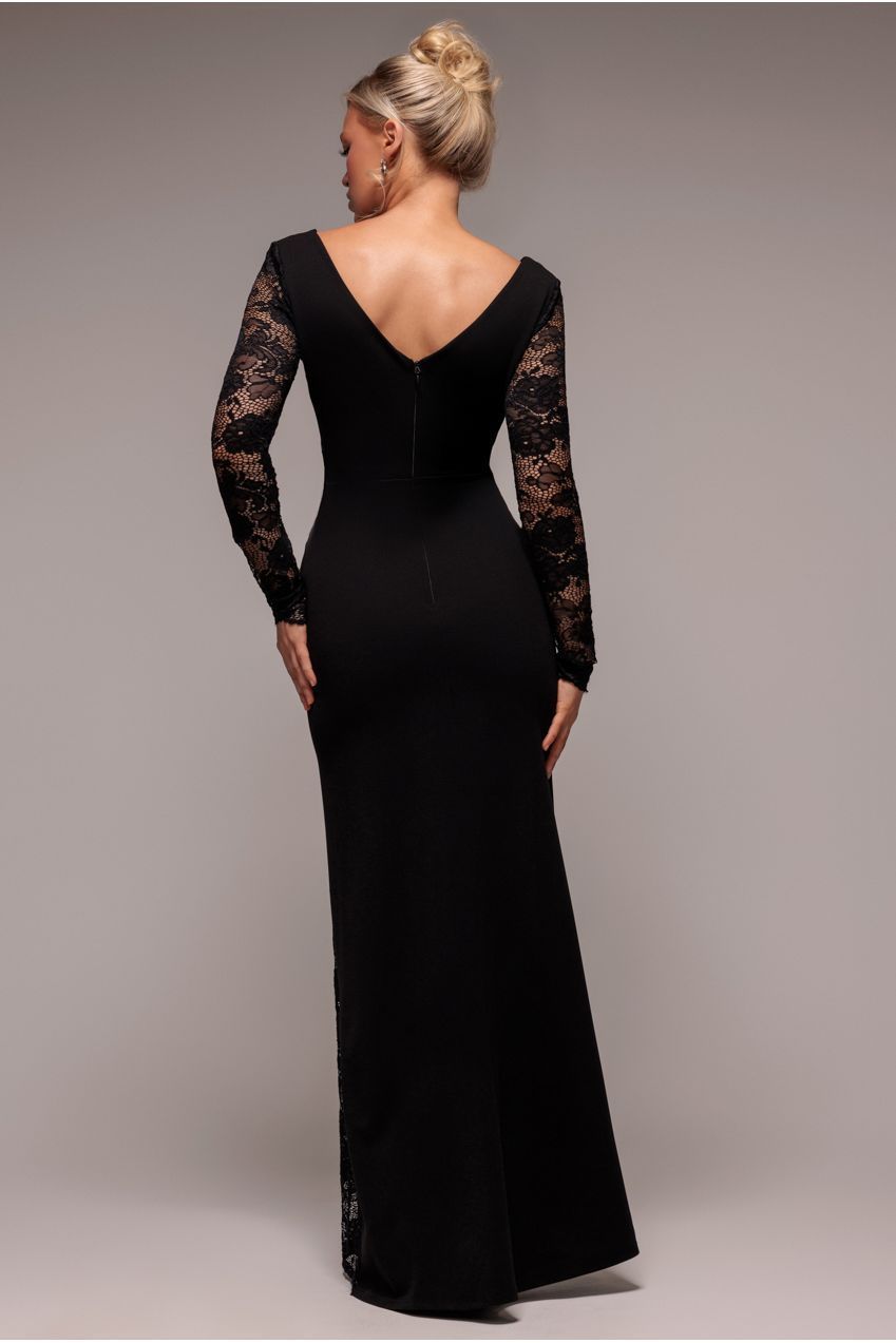 Scuba & Lace Wrap Maxi Dress - Black DR4366
