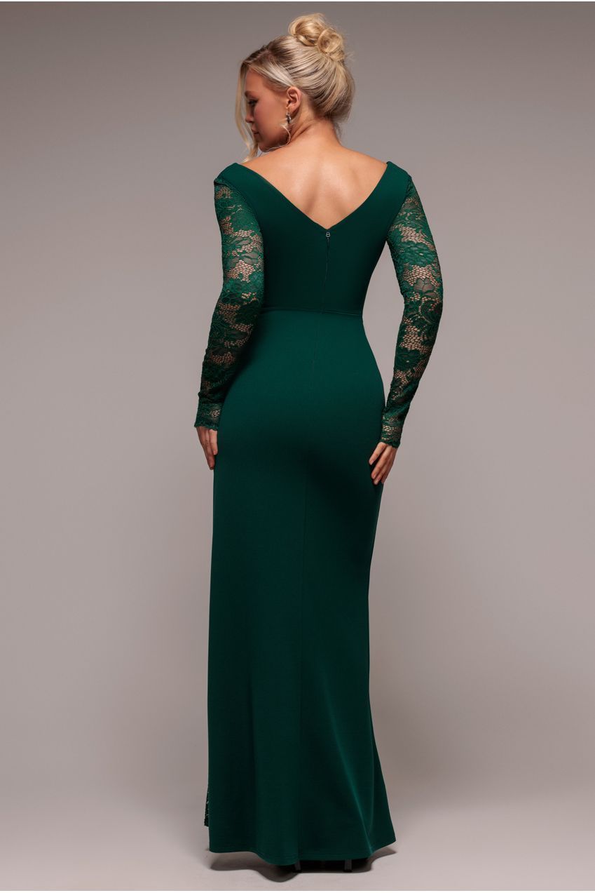 Scuba & Lace Wrap Maxi Dress - Emerald DR4366