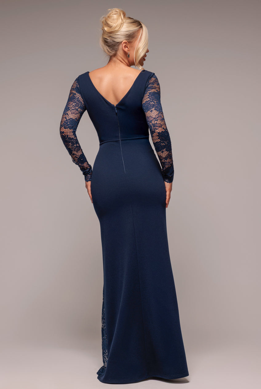 Scuba & Lace Wrap Maxi Dress - Navy Blue DR4366